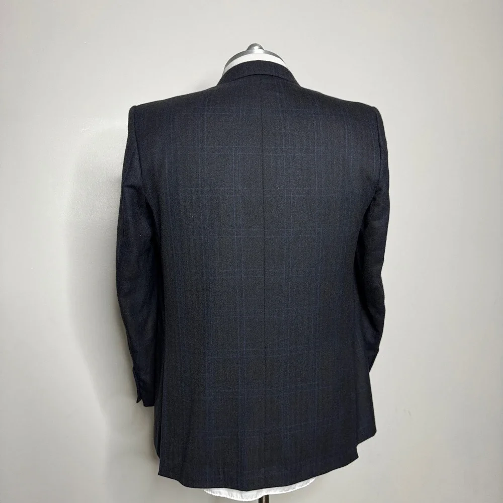 Custom Tailored Jacket Mens 44R Charcoal Grey Herringbone‎ Windowpane Blazer
